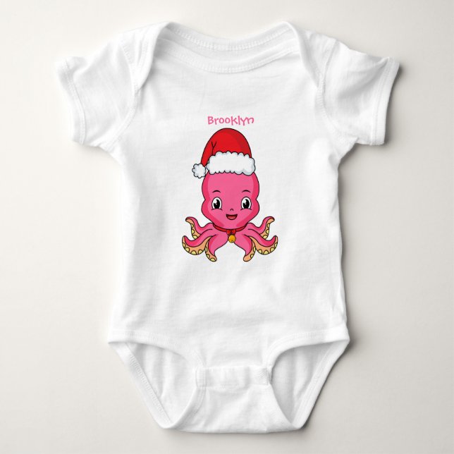 Body Para Bebé Un pulpo alegre lindo usando Navidades gorra perso (Anverso)