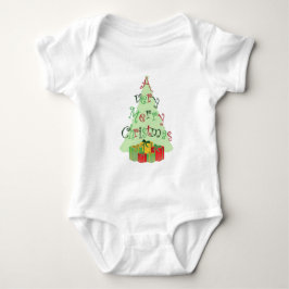 Body Para Bebé Un texto navideño muy feliz con árbol y presentaci