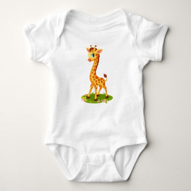 Body Para Bebé Una jirafa pequeña en el Personalizado de hierba-0 (Anverso)