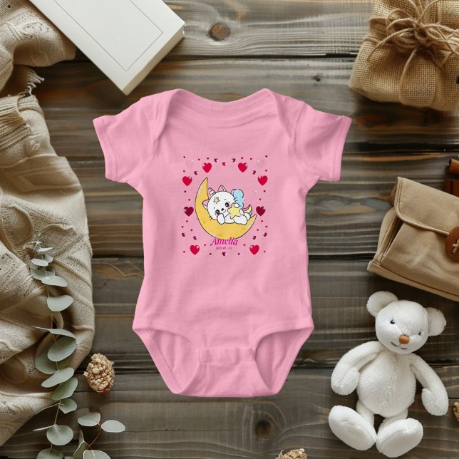 Body Para Bebé Unicorn Cat Dreams Magical Moon Hearts  (Kawaii Unicorn Cat on the Moon Baby Wear)