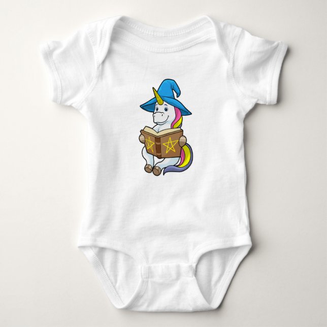 Body Para Bebé Unicornio como asistente con libro y Gorra (Anverso)
