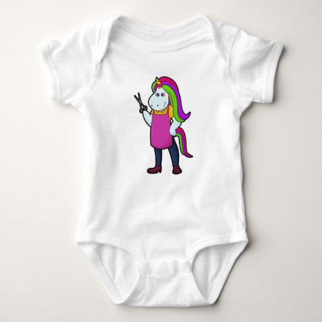 Body Para Bebé Unicornio como peluquero con tijeras (Anverso)