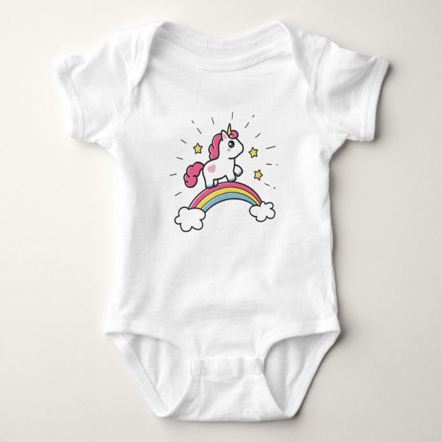 Body Para Bebé Unicornio Cubierto En Un Diseño Arcoiris (Anverso)