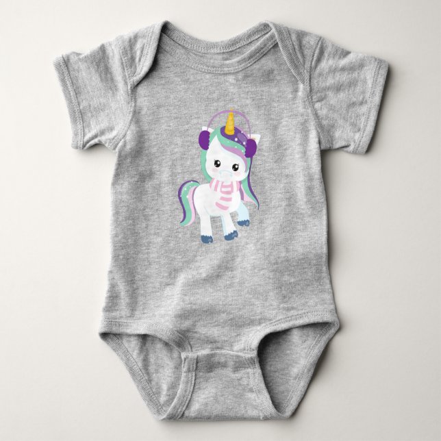 Body Para Bebé Unicornio de Invierno, Unicornio Mágico, unicornio (Anverso)