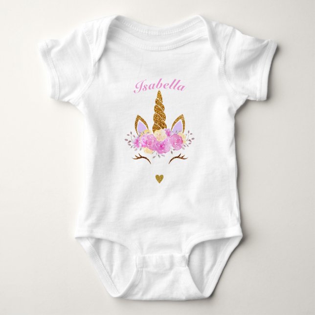 Body Para Bebé Unicornio floral mágico rosa (Anverso)