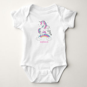 Body Para Bebé Unicornio mágico en brillo rosa y plata niña