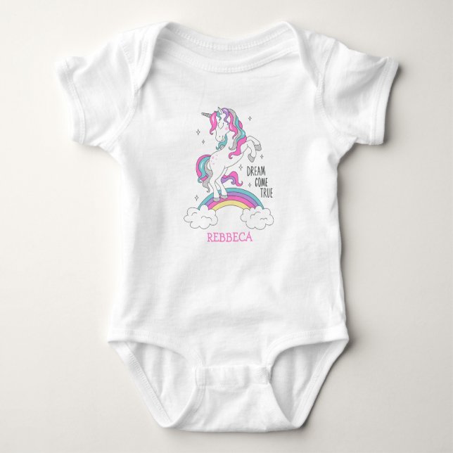 Body Para Bebé unicornio mágico en chica purpurina rosa y platead (Anverso)