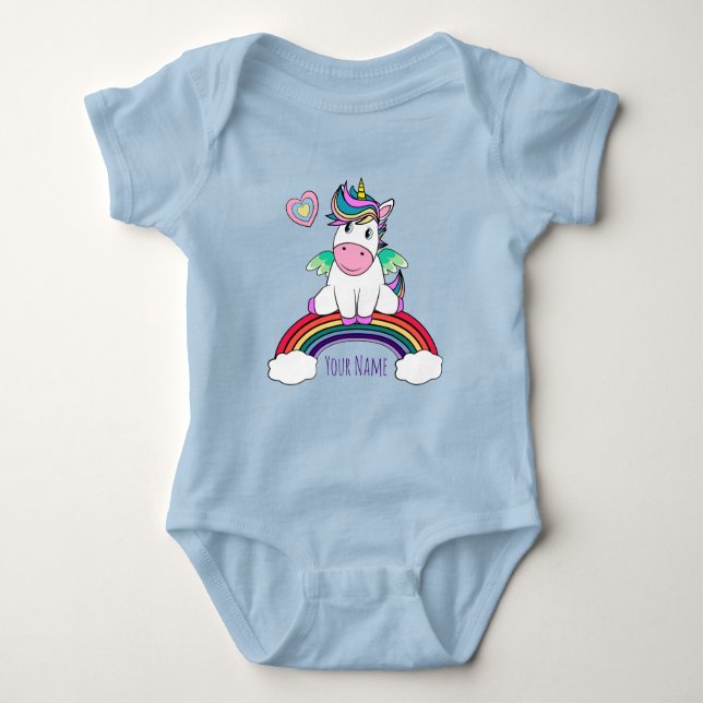 Body Para Bebé Unicornio Personalizado Sentado En Un Arcoiris (Anverso)