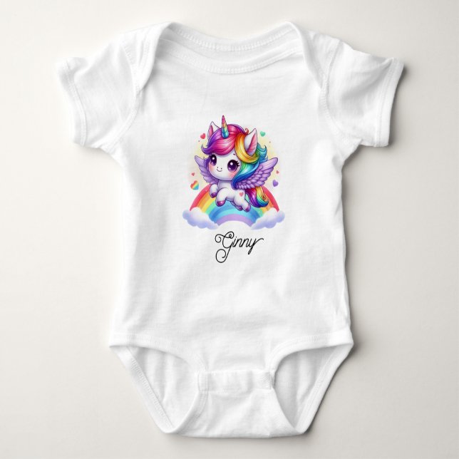 Body Para Bebé Unicornio saltando sobre arcoíris (Anverso)
