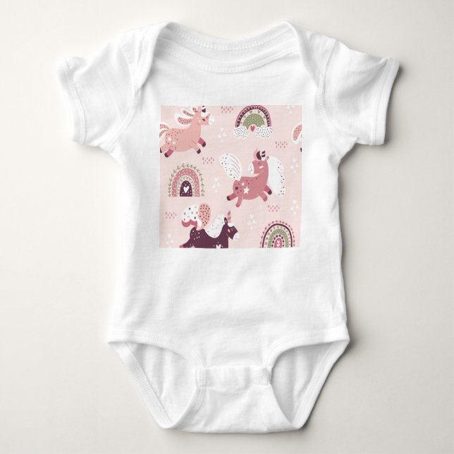 Body Para Bebé Unicornios Arcoíris: Fondo mágico pastel. (Anverso)