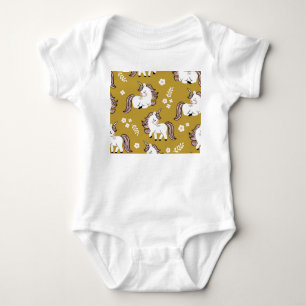 Body Para Bebé Unicornios bebé, flores, patrón vintage amarillo.