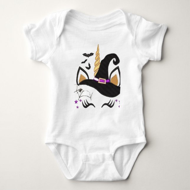 Body Para Bebé Uniwitch, linda bruja unicornio, linda Halloween (Anverso)