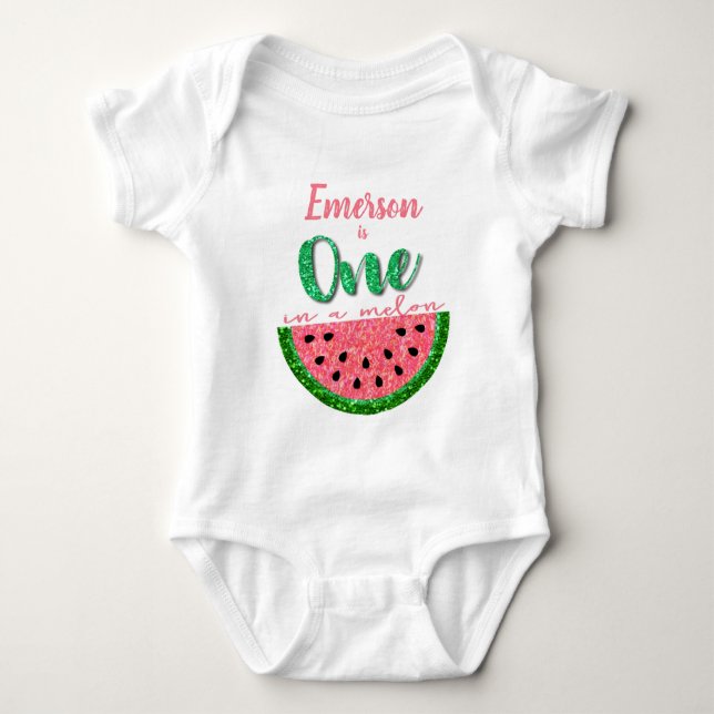 Body Para Bebé Uno en melón, sandía en línea, camiseta de cumplea (Anverso)
