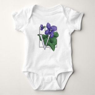 Body Para Bebé V para el monograma de la flor de las violetas