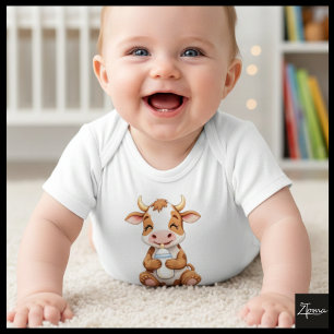 Body Para Bebé Vaca feliz con botella de bebé