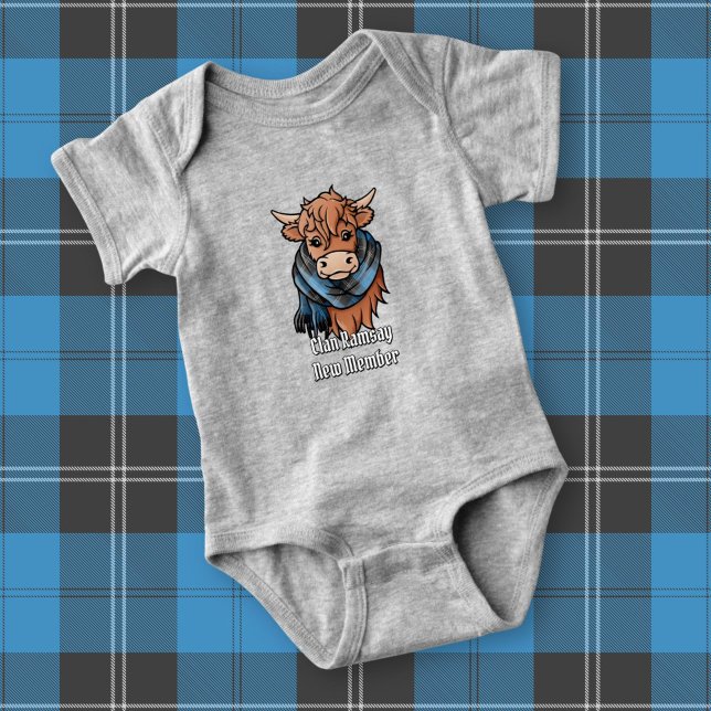 Body Para Bebé Vaca Highland con Ramsay Caza azul Tartán Scarf (Subido por el creador)