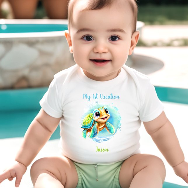 Body Para Bebé Vacaciones veraniegas de tortuga ligera - Niño per (Cute Turtle Summer Vacation Personalized Boy Baby Bodysuit)