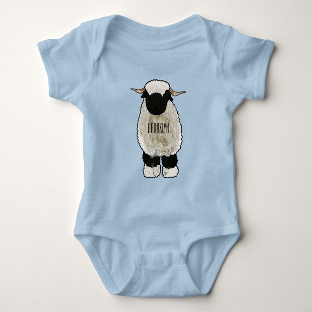 Body Para Bebé Valais Blacknose ilustracion personalizado ovino (Anverso)
