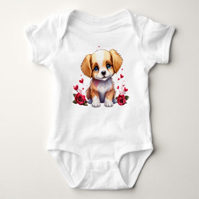 Body Para Bebé Valentine Puppy, Whimsical Valentine, Personalized (Anverso)