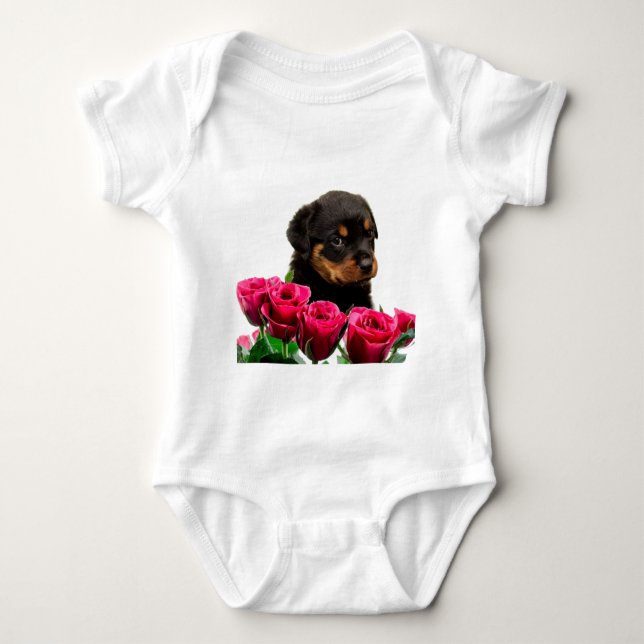 Body Para Bebé Valentine Rosa Rottweiler Puppy (Anverso)