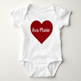 Body Para Bebé Valentines Day Red Glitter Heart with Name Cute