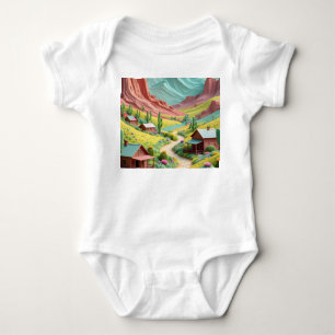 Body Para Bebé Valle Colorido Pueblo – Arte de Paisaje Caprichoso