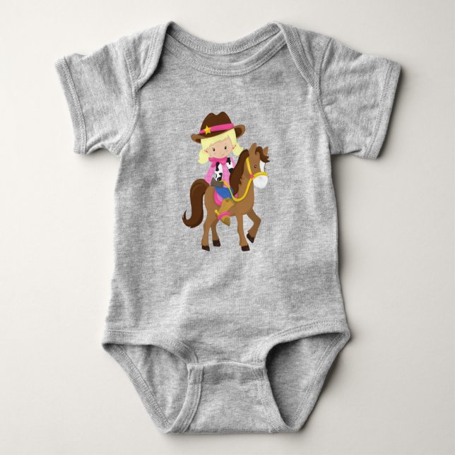 Body Para Bebé Vaquera, Sheriff, Caballo, Western, Cabello Rubio (Anverso)
