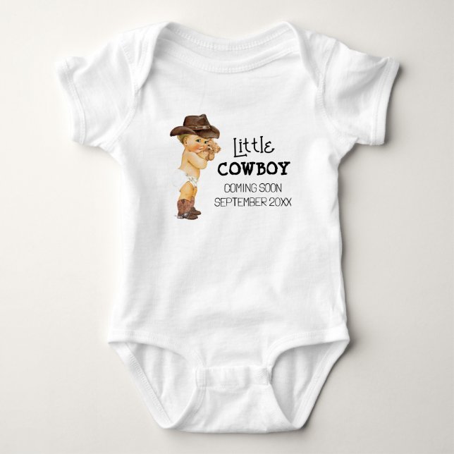 Body Para Bebé Vaquero viene pronto Invitación de embarazo (Anverso)