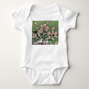 Body Para Bebé Verde de flores rosadas