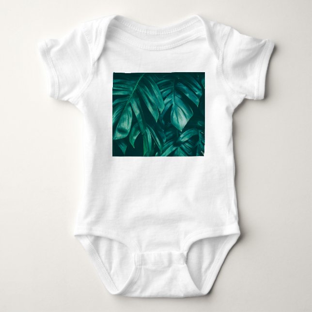 Body Para Bebé Verde oscuro, follaje de la selva tropical. (Anverso)
