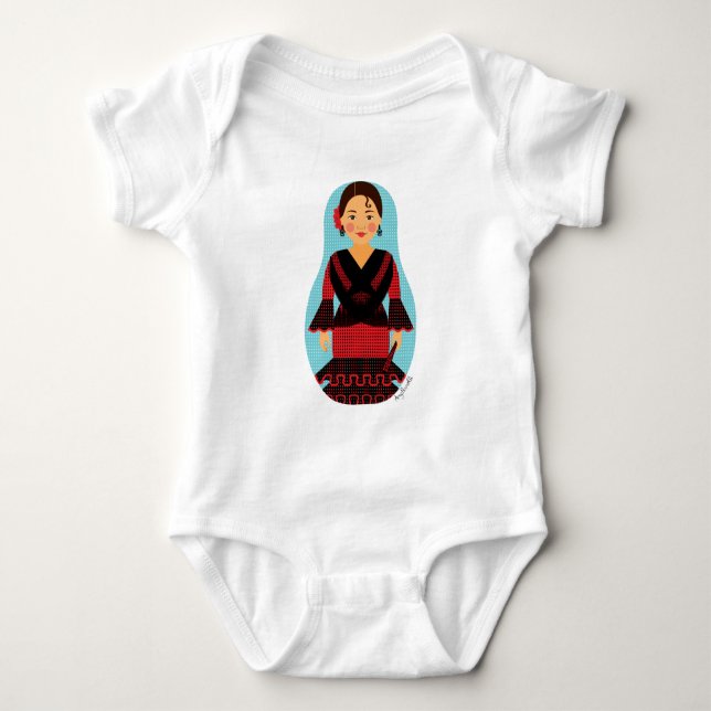 Body Para Bebé Vestido rojo español Matryoshka Baby Bodysuit (Anverso)