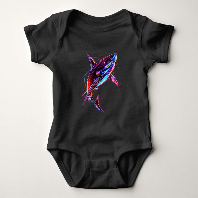 Body Para Bebé Vibrant Neon Shark Modern Digital Ocean (Anverso)