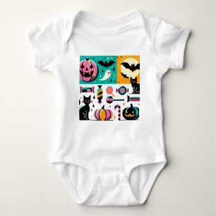 Body Para Bebé Vibrant Retro Halloween Collage Pink Pumpkin Black