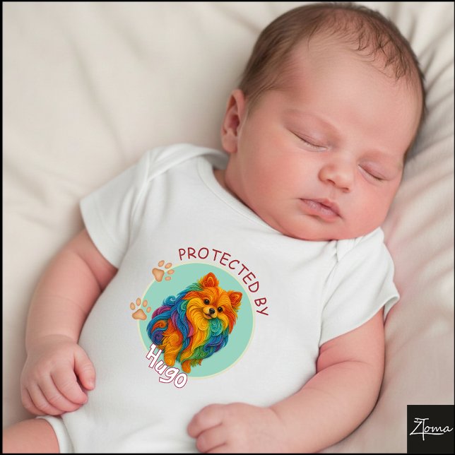 Body Para Bebé Vibrant Swirl Quilled Pomeranian dog Portrait (Subido por el creador)