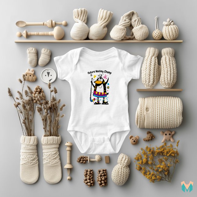 Body Para Bebé Vibrante diseño de pingüino de hockey sobre hielo  (Subido por el creador)