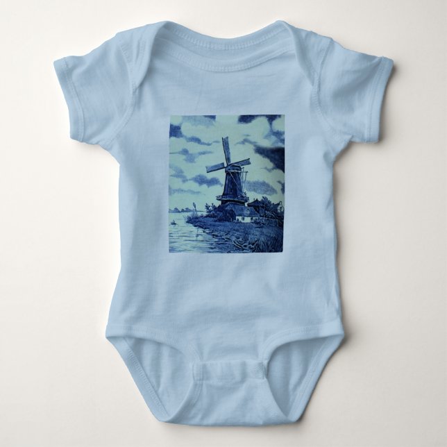 Body Para Bebé Viejo Antiguo Delft Blue Tile - Molino de viento (Anverso)