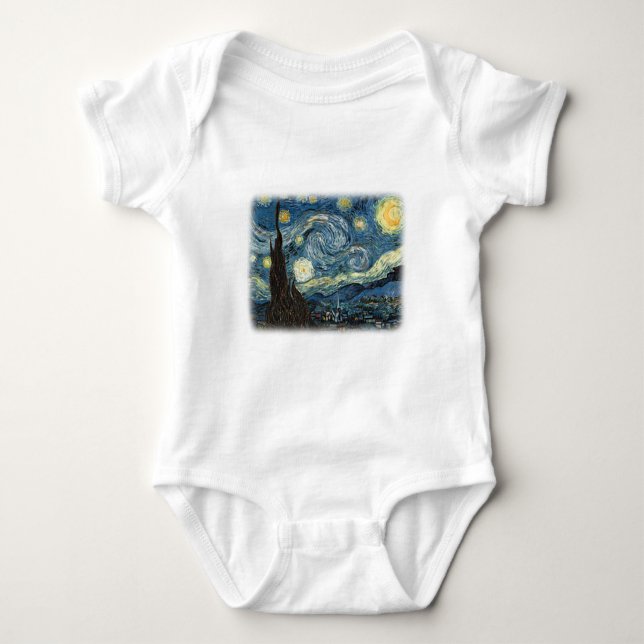 Body Para Bebé Vincent van Gogh, Noche Starry. Arte famoso. (Anverso)
