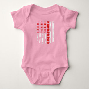 Body Para Bebé Vintage Bandera Americana Corazón Familia Equipo d