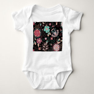 Body Para Bebé Vintage Floral Embroidery Dark Pattern