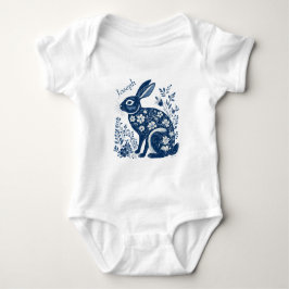 Body Para Bebé Vintage Floral Victorian Navy Blue Easter Bunny 