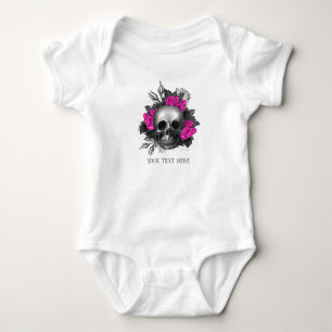 Body Para Bebé Vintage Gótico Rosa Rosa Cráneo Personalizado
