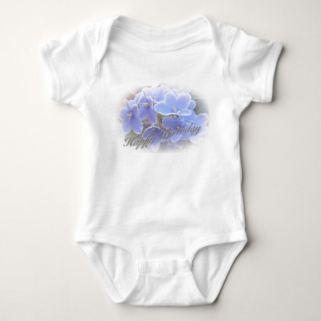 Body Para Bebé Violetas azules africanas de cumpleaños (Anverso)