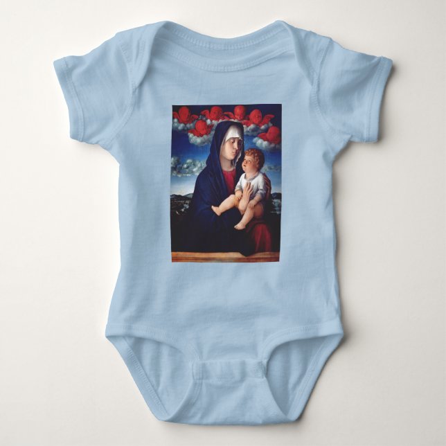 Body Para Bebé Virgen María con el Niño Jesús y querubines rojos (Anverso)
