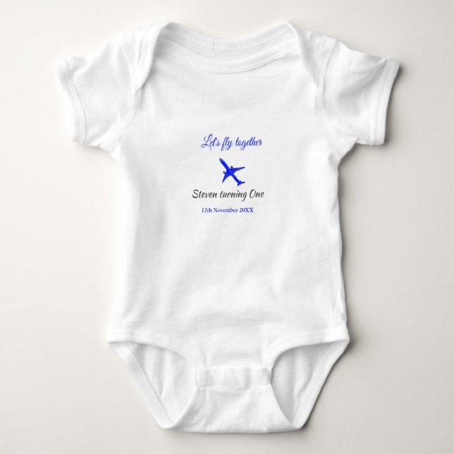 Body Para Bebé Volemos juntos el primer avión de cumpleaños azul  (Anverso)
