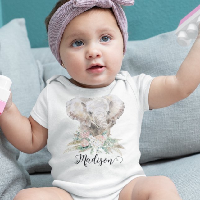 Body Para Bebé Watercolor Baby Elephant Tropical Boho (Subido por el creador)