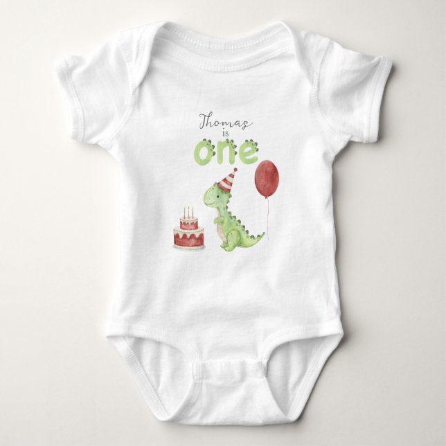 Body Para Bebé Watercolor Dinosaur 1st birthday (Anverso)