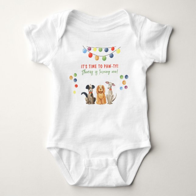 Body Para Bebé Watercolor Dog First Birday Paw-ty (Anverso)