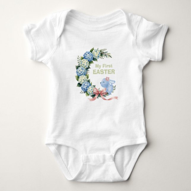 Body Para Bebé Watercolor Easter Hydrangea Wreath Cute Bunny (Anverso)