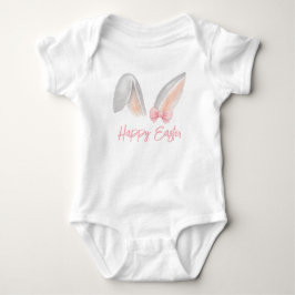 Body Para Bebé Watercolor Easter Rabbit Ears with Pink Bow Spring