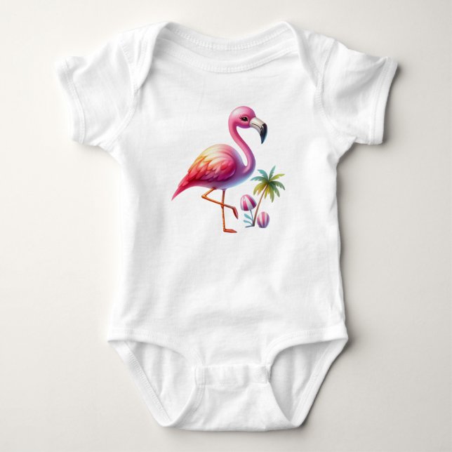 Body Para Bebé Watercolor Flamingo Personalizado Clipart (Anverso)